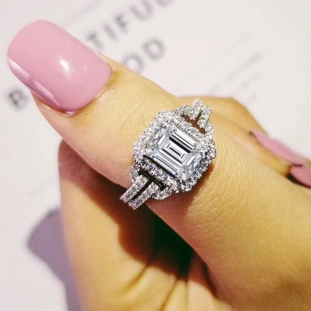 Trendy Rectangle Cut Zircon Engagement Ring - Picture 2 of 4